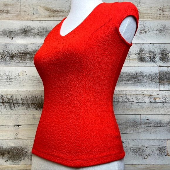 Anthropologie 9H15 STCL Red Stretch Top Size XXS V-Neck Waffled Fitted Retro Top - Picture 2 of 12